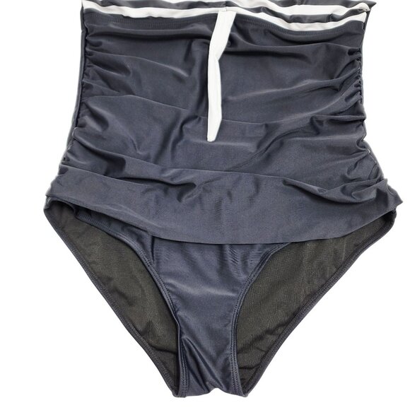 Black & White Womens Striped Halter Neck One-Piece Swimsuit Size XL - Picture 5 of 5